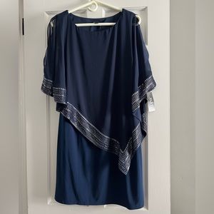 SLNY Metallic-Trim Capelet Sheath Dress Size 12